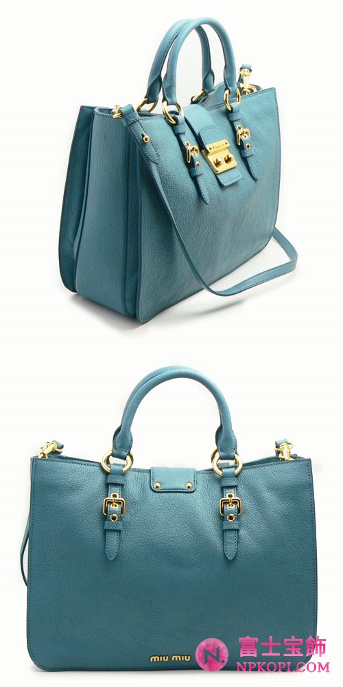miumiu ミュウミュウ 2Wayバッグ レディース レザー アズ―ロブルー RN0797 MADRAS AZZURRO